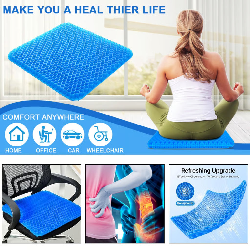 NEYVA™ 100% Gel Seat Cushion – Ergonomic Breathable Cushion for Hip & Back Support